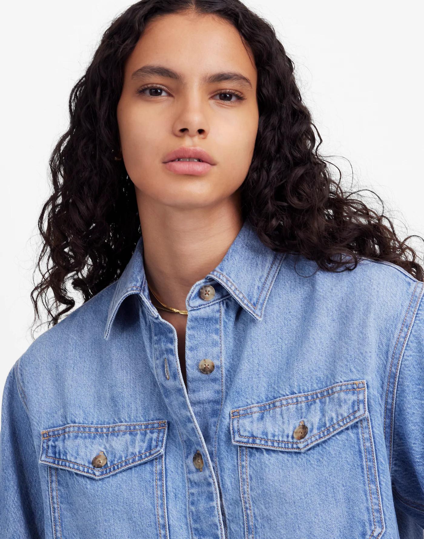 Boxy-Crop Button-Up Shirt: Airy Denim Edition Product Image