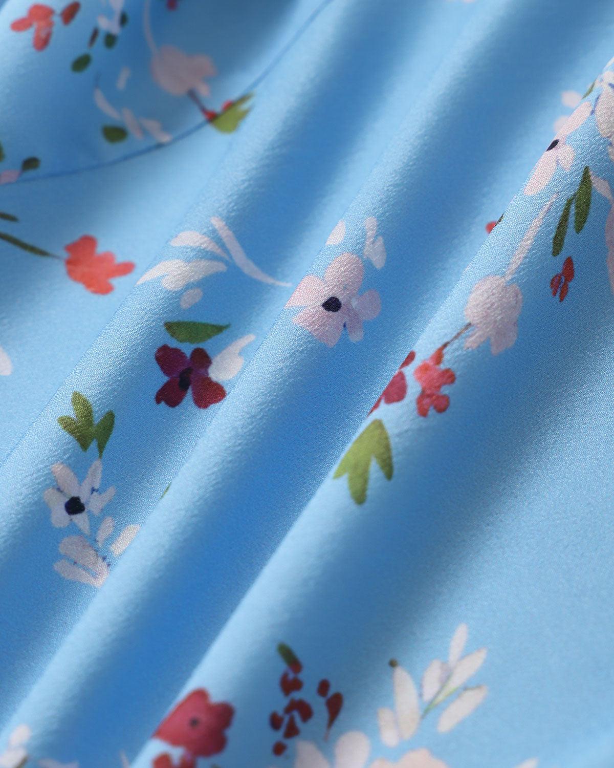 Blue Floral Wrap Mini Dress Product Image