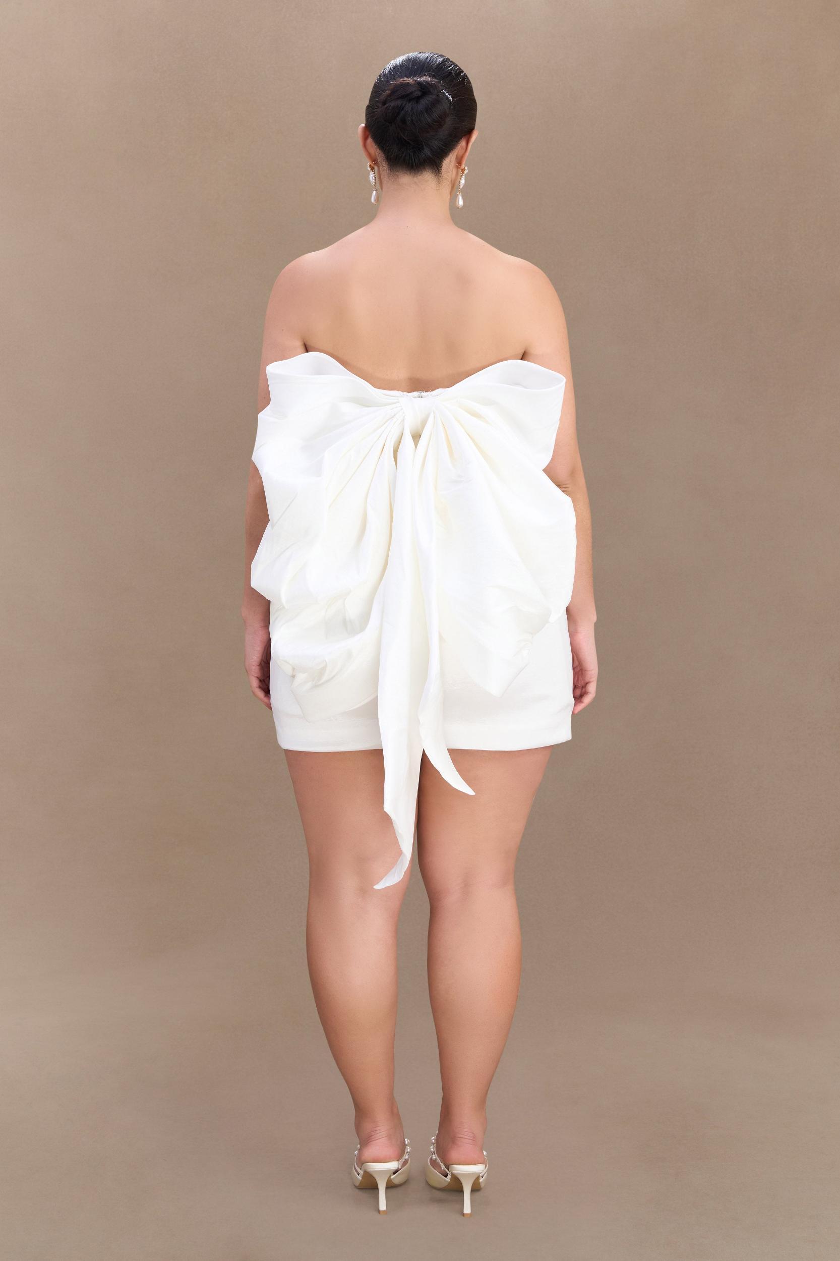Suzette Taffeta Bow Mini Dress - White Product Image