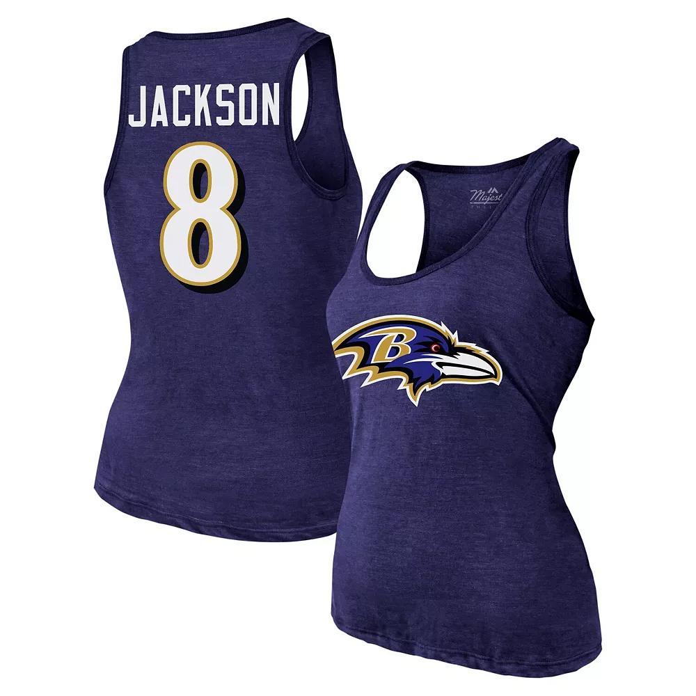 Women's Majestic Threads Lamar Jackson Purple Baltimore Ravens Name & Number Tri-Blend Tank Top, Size: Large Product Image