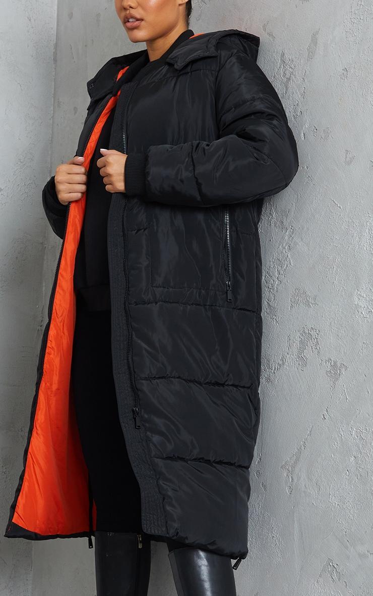 Black Maxi Contrast Hooded Puffer Product Image