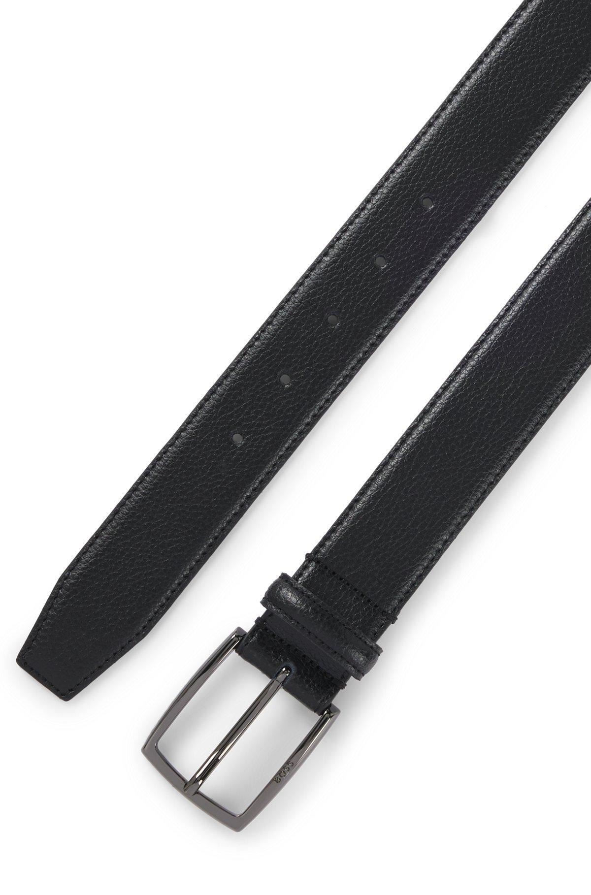 Italian-made grained-leather belt with logo buckle Product Image