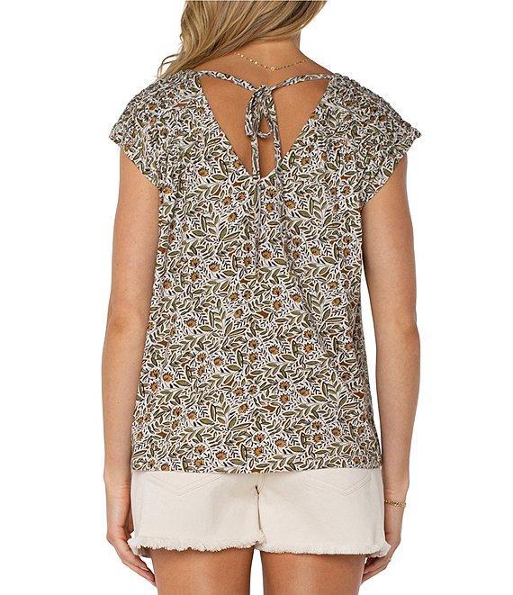 Liverpool Los Angeles Petite Size Printed V-Neck Short Sleeve Top Product Image