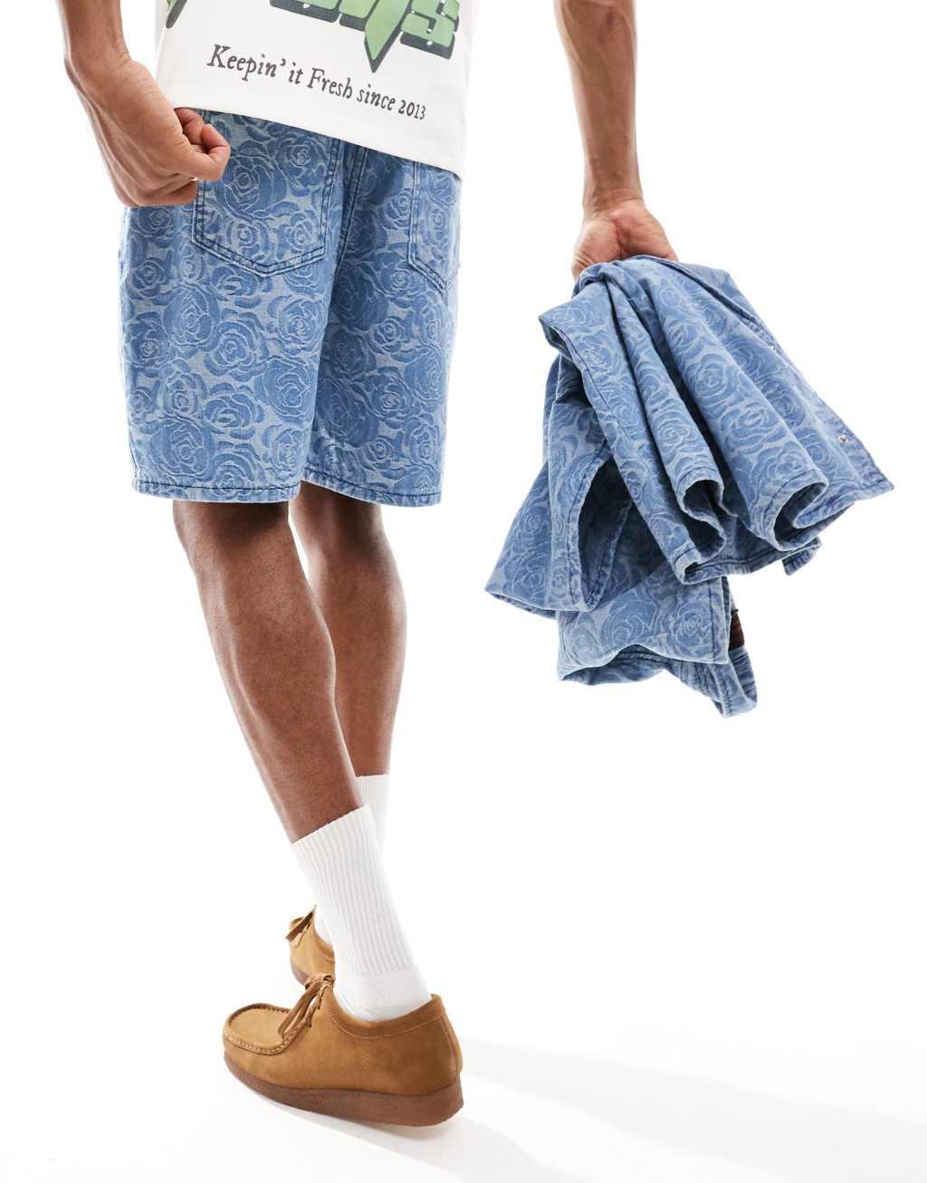 Liquor N Poker floral jacquard oversized shorts in blue - part of a set Product Image