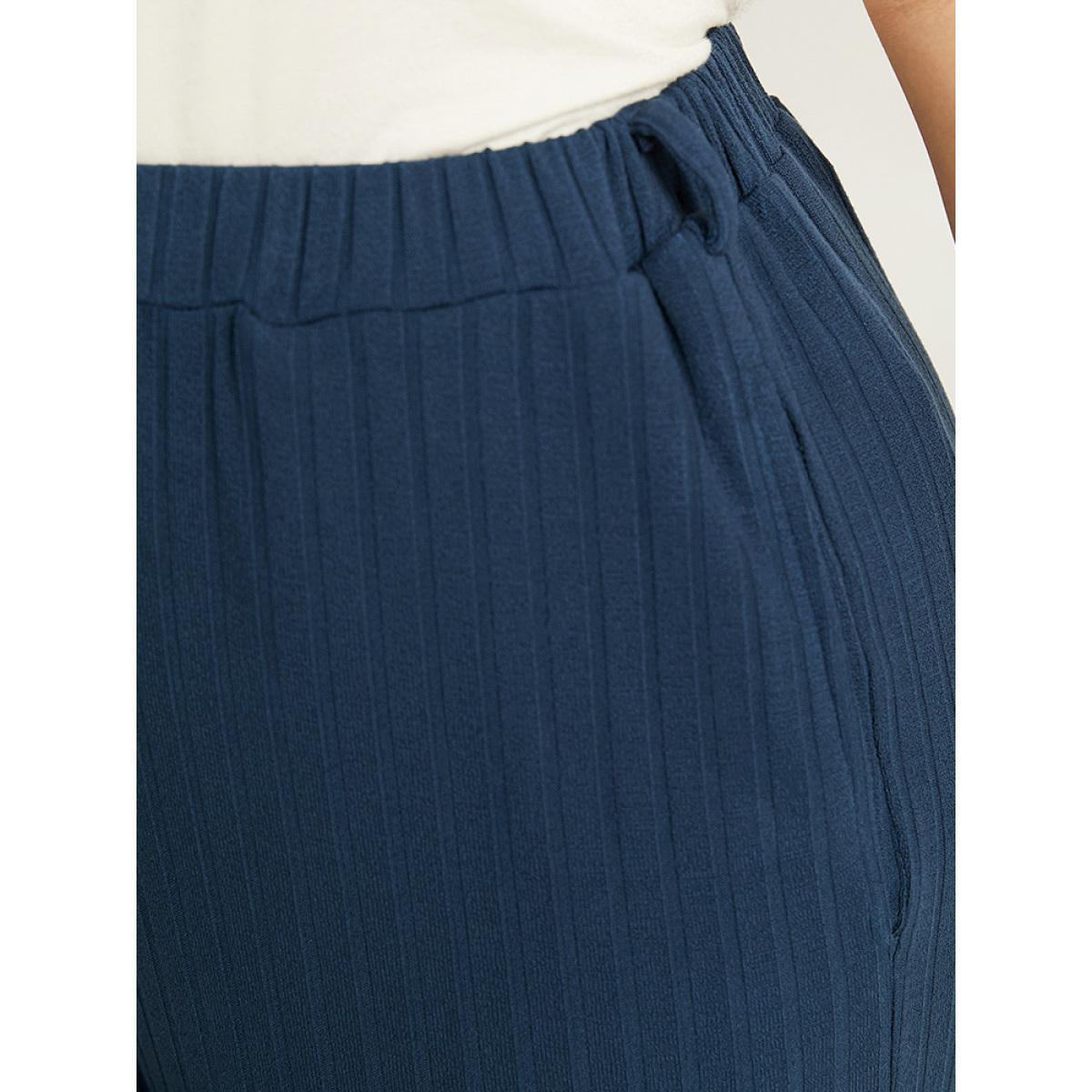 Plain Textured Wide Leg Sweatpants Indigo Plus Size Women Casual Dailywear Texture 18-20/2X Bloomchic Product Image