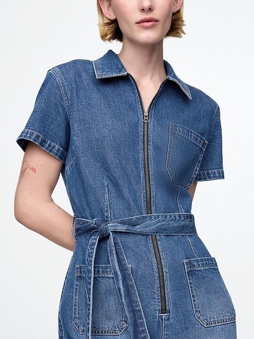 Belted Denim Jumpsuit Product Image