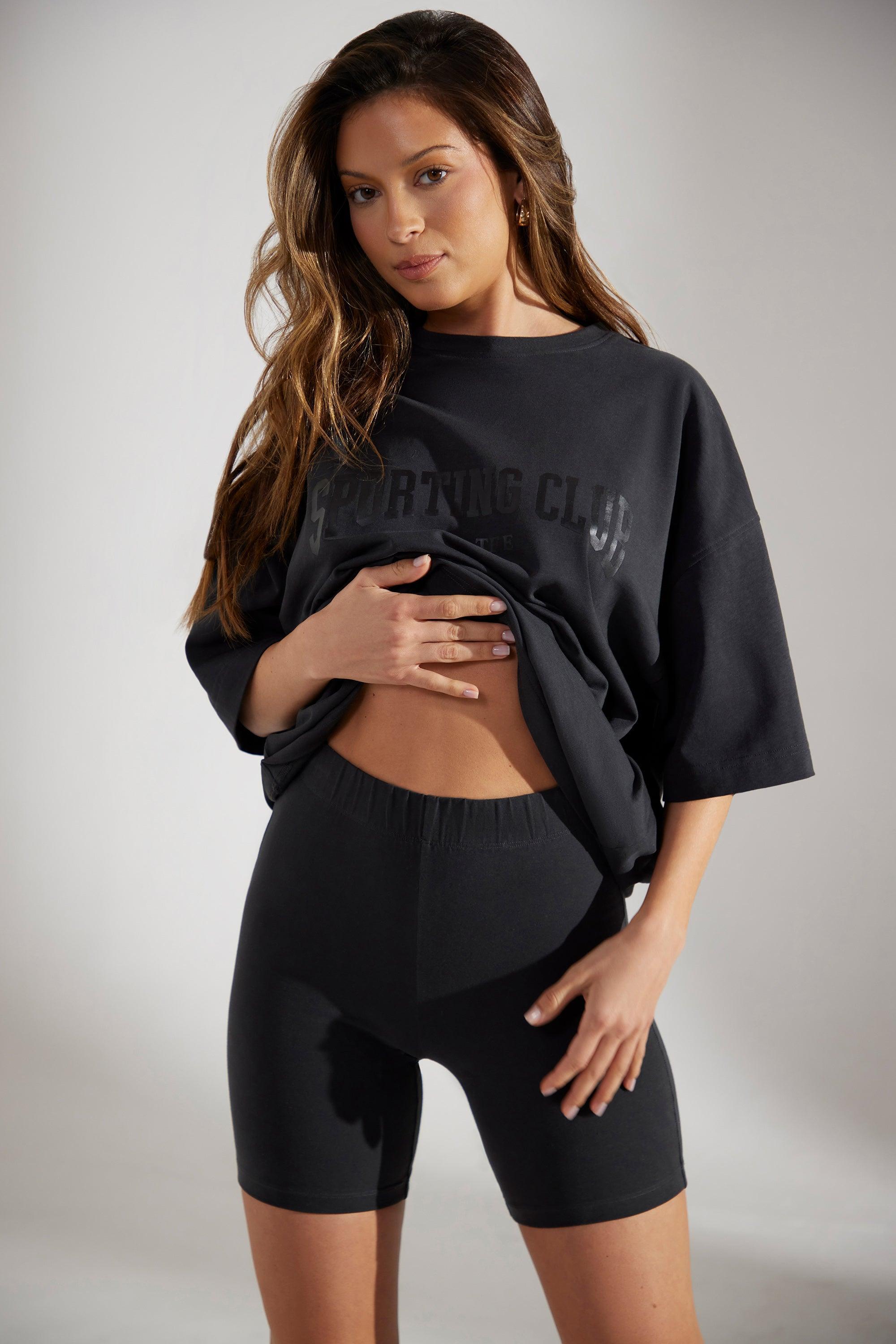 Soft Cotton Biker Shorts in Washed Black Product Image