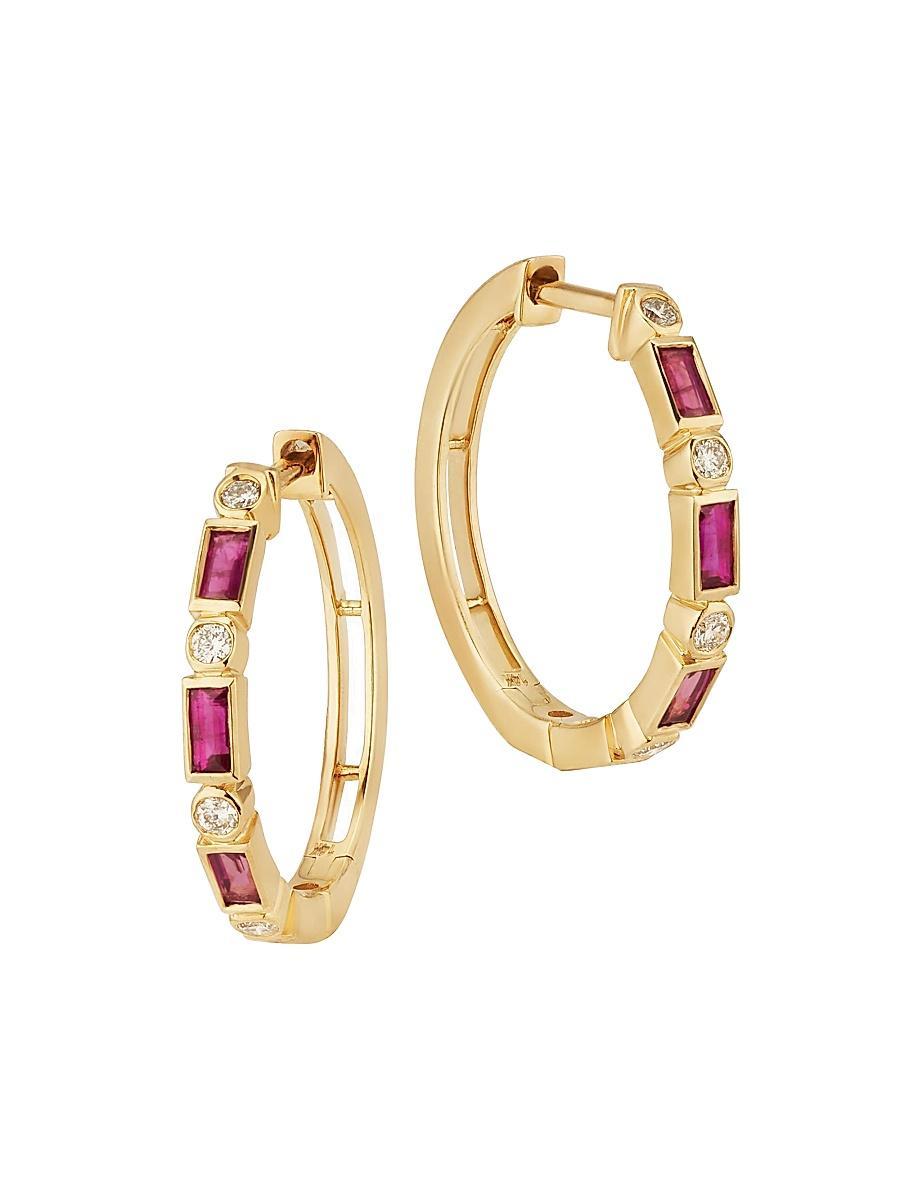 Womens 14K Yellow Gold Crown Jewels Hoops Product Image