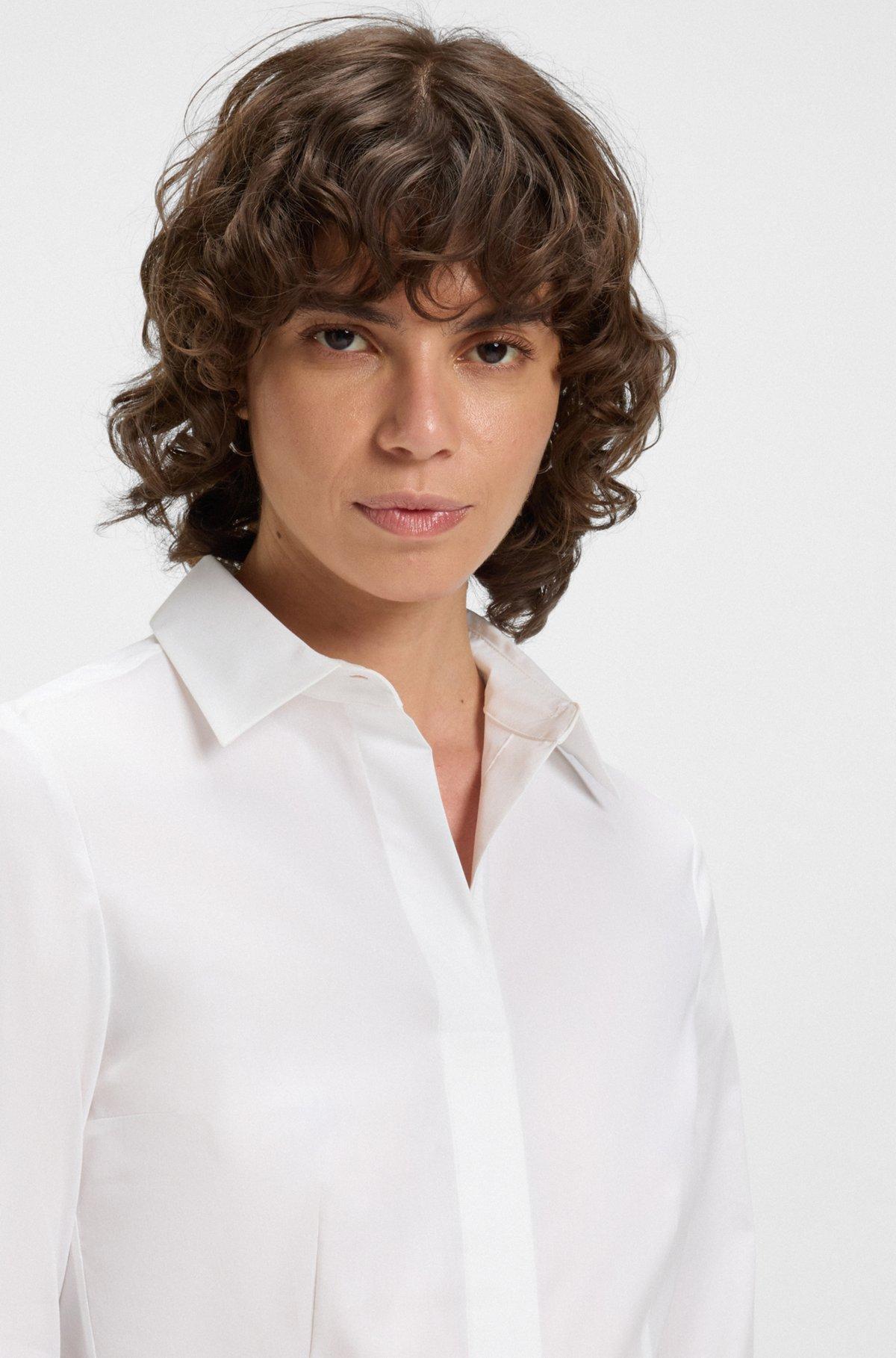 BOSS - Slim-fit blouse in a stretch cotton - White Product Image