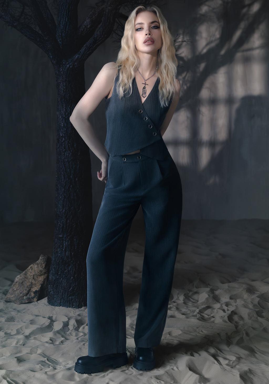 Moonage Herringbone Tailored Trousers - Grey Product Image
