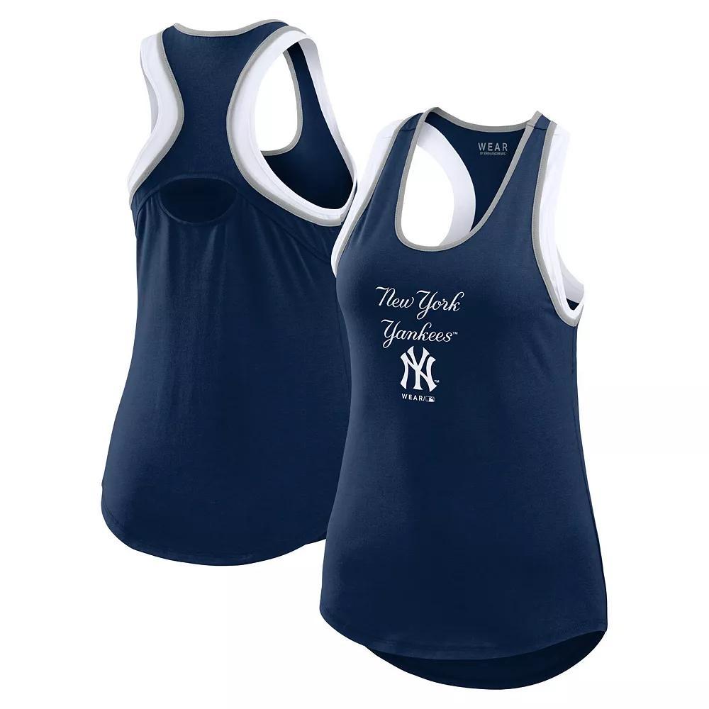 Women's WEAR by Erin Andrews Navy New York Yankees Colorblock Racerback Tank Top, Size: Small, Blue Product Image