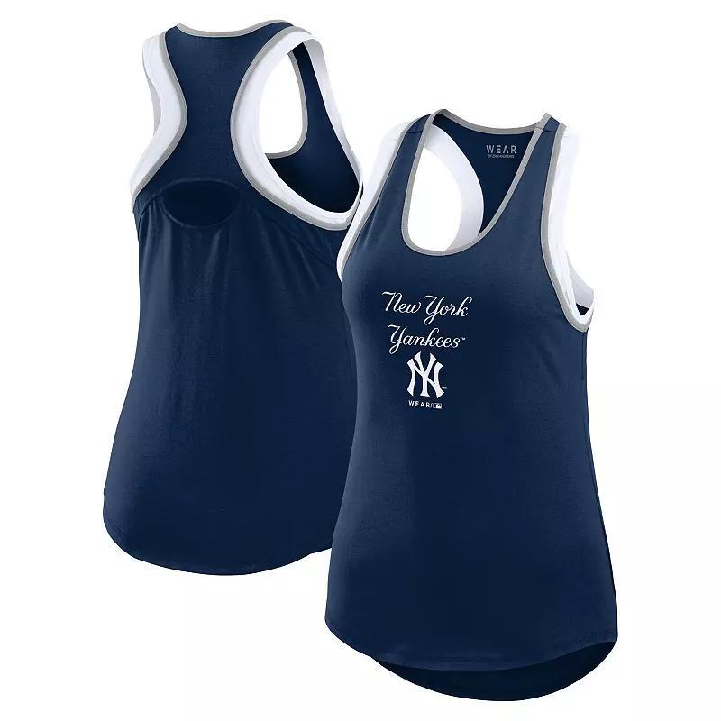 Women's WEAR by Erin Andrews Navy New York Yankees Colorblock Racerback Tank Top, Size: Small, Blue Product Image