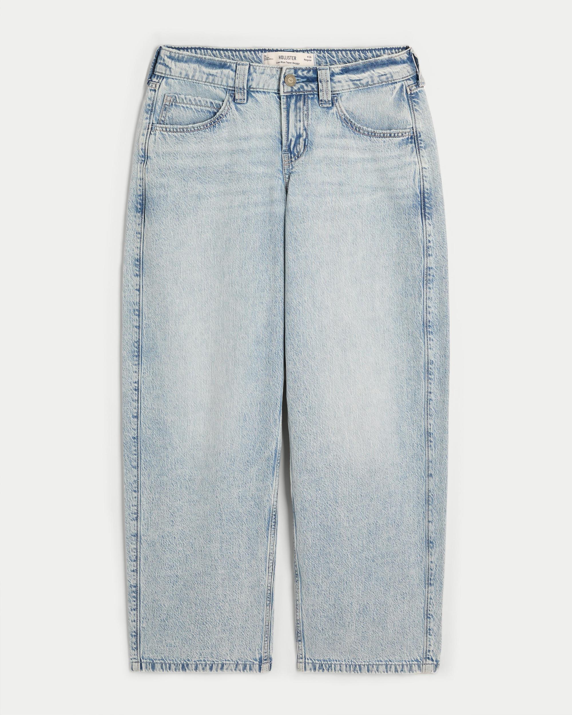 Low-Rise Light Wash Tapered Baggy Jeans Product Image