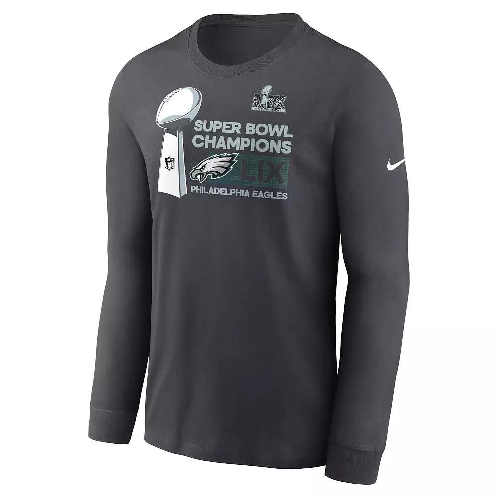 Men's Nike Philadelphia Eagles Super Bowl LIX Champions Locker Room Trophy Collection Long Sleeve Tee, Size: 4XL, Grey Product Image