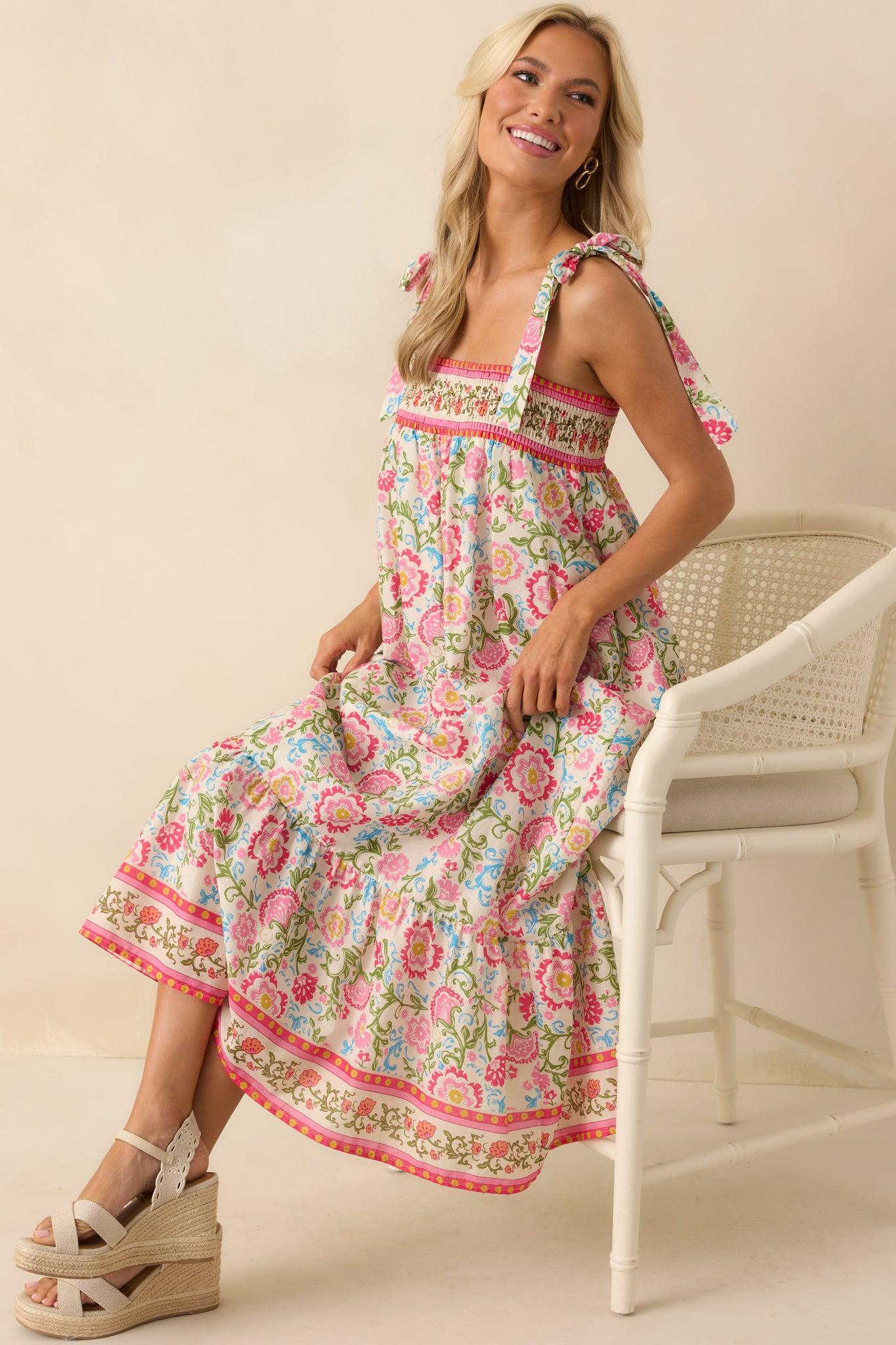 A Moment Of Its Own Pink Floral Print Cotton Maxi Dress Product Image
