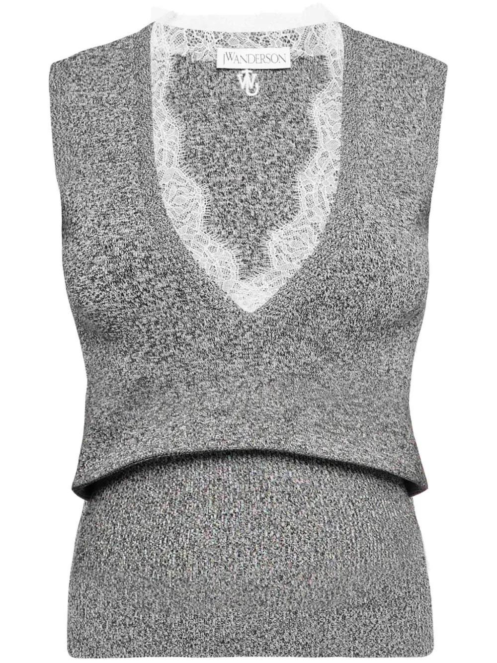 JW ANDERSON Lace-trim Knit Top In Black Product Image