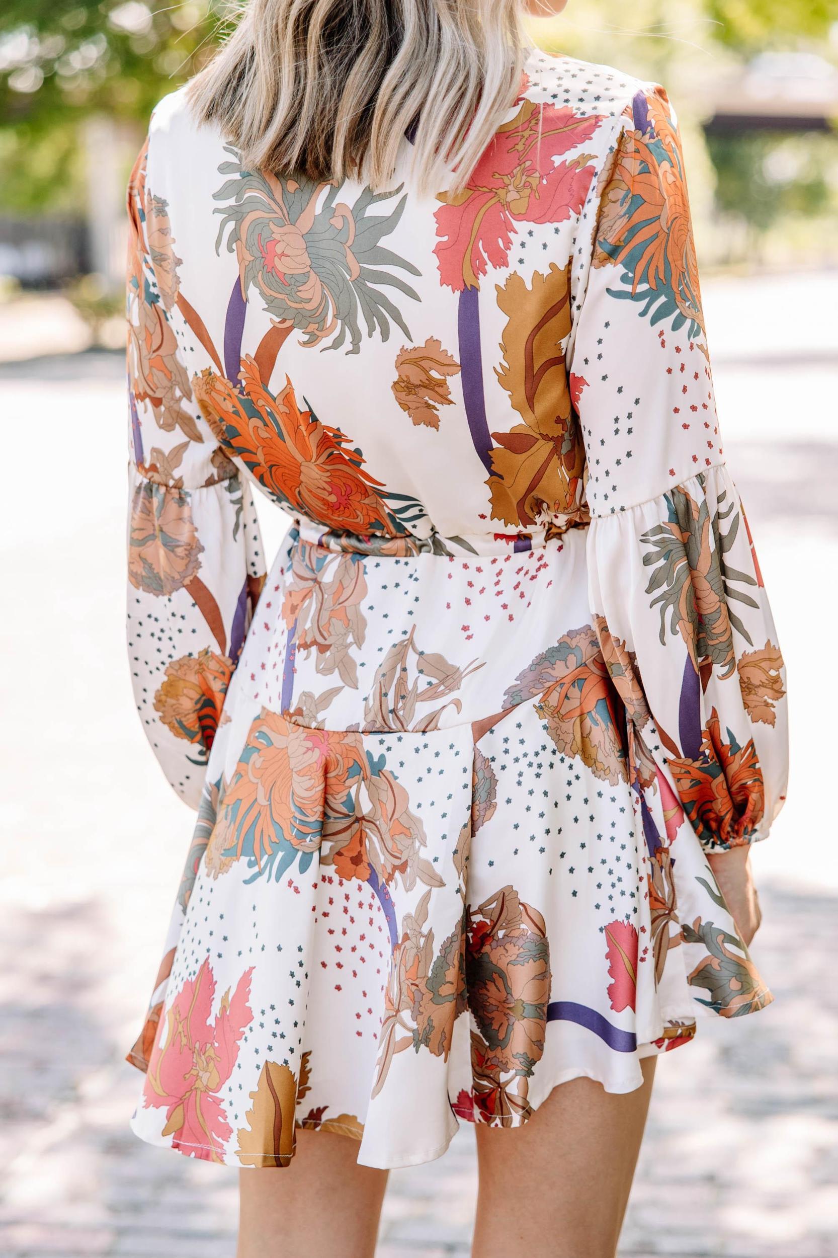 Feeling Fun Natural White Floral Tied-Waist Dress Female Product Image