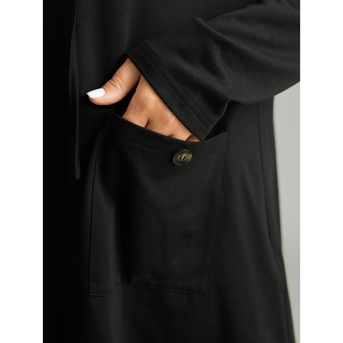Plus Size Halloween Asymmetrical Pocket Lapel Collar Sweatshirt Women Black Casual Plain Lapel Collar Festival-Halloween Sweatshirts BloomChic 26/4X Product Image
