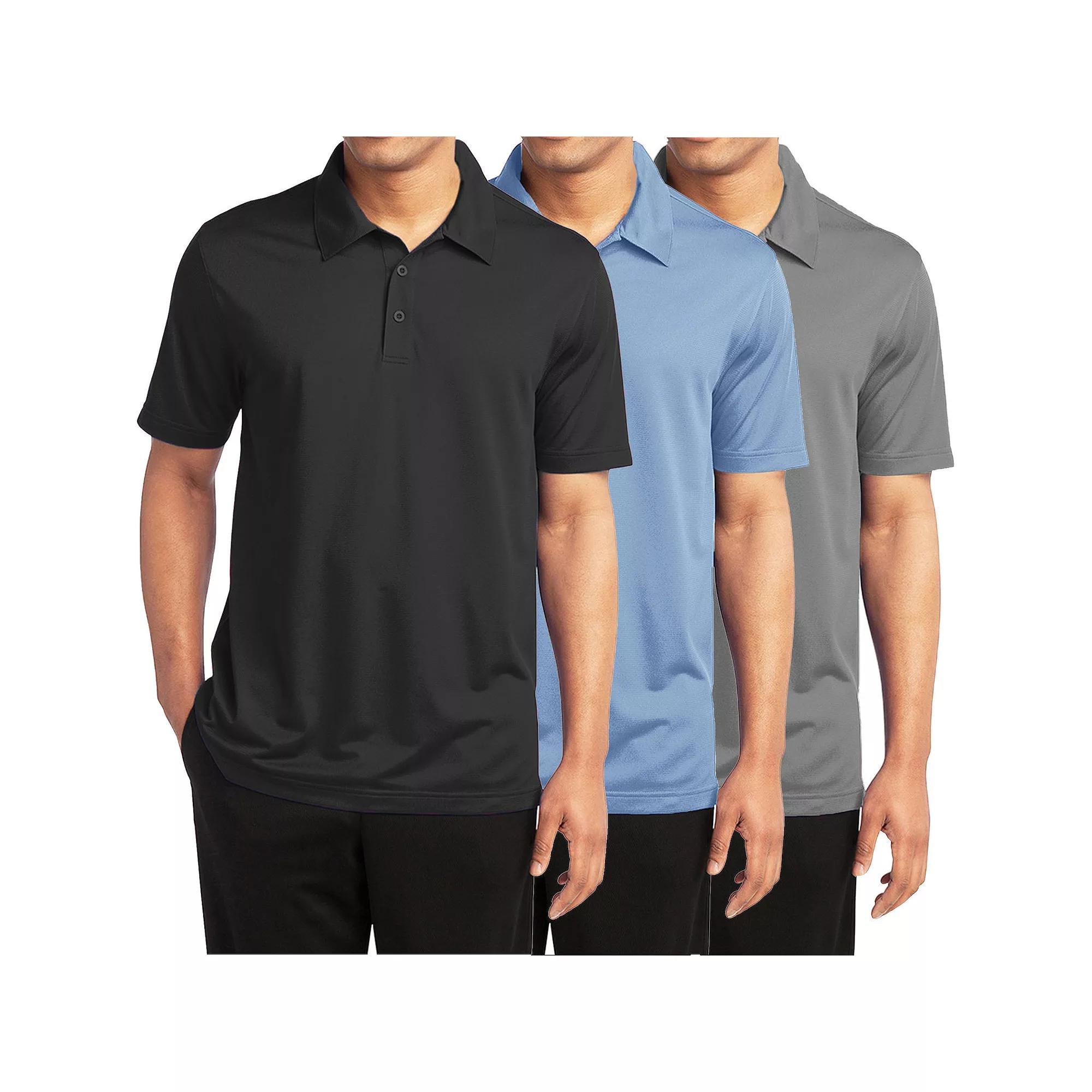 Men's Galaxy By Harvic 3-Pack Moisture-Wicking Polos, Size: XL, Black Light Blue Gray Product Image