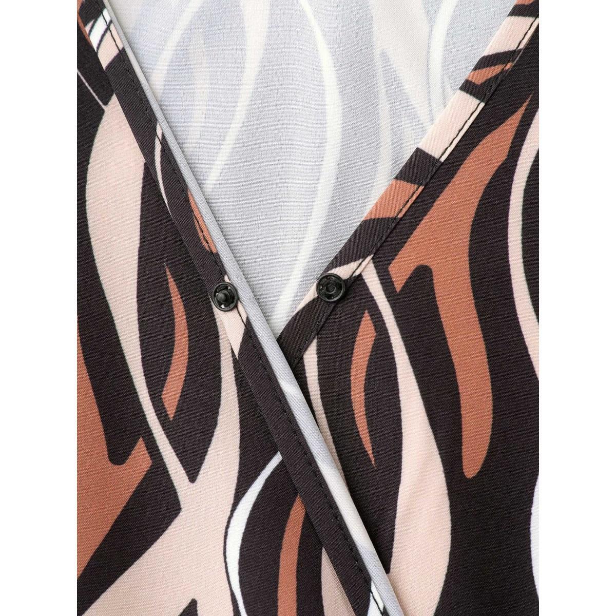 Plus Size Abstract Print Surplice Neck Pockets Midi Dress BlackFlower Women Elegant Non Overlap Collar Short sleeve Curvy BloomChic 22-24/3X Product Image