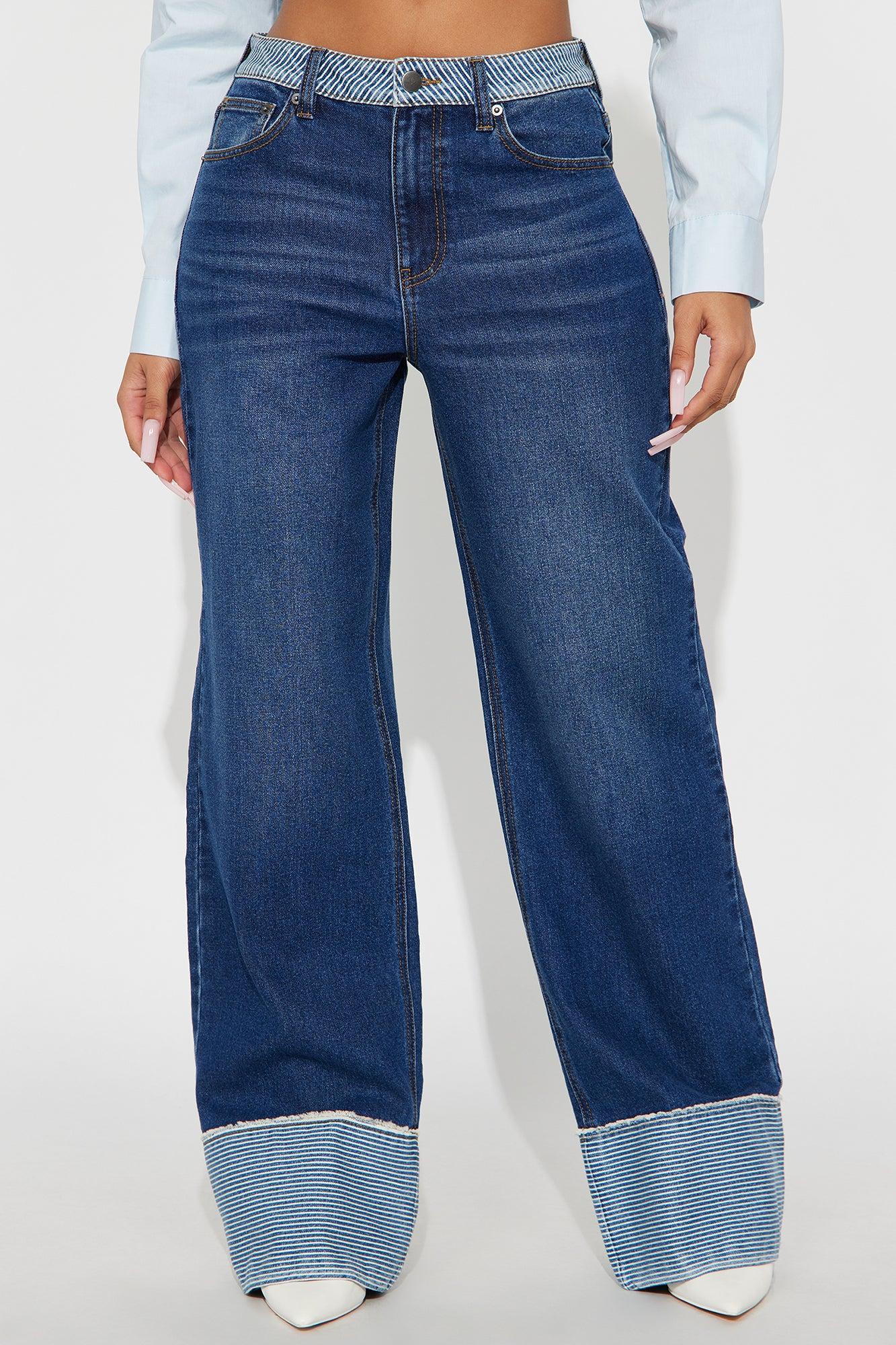 Social Hour Cuffed Wide Leg Jeans - Dark Wash Product Image