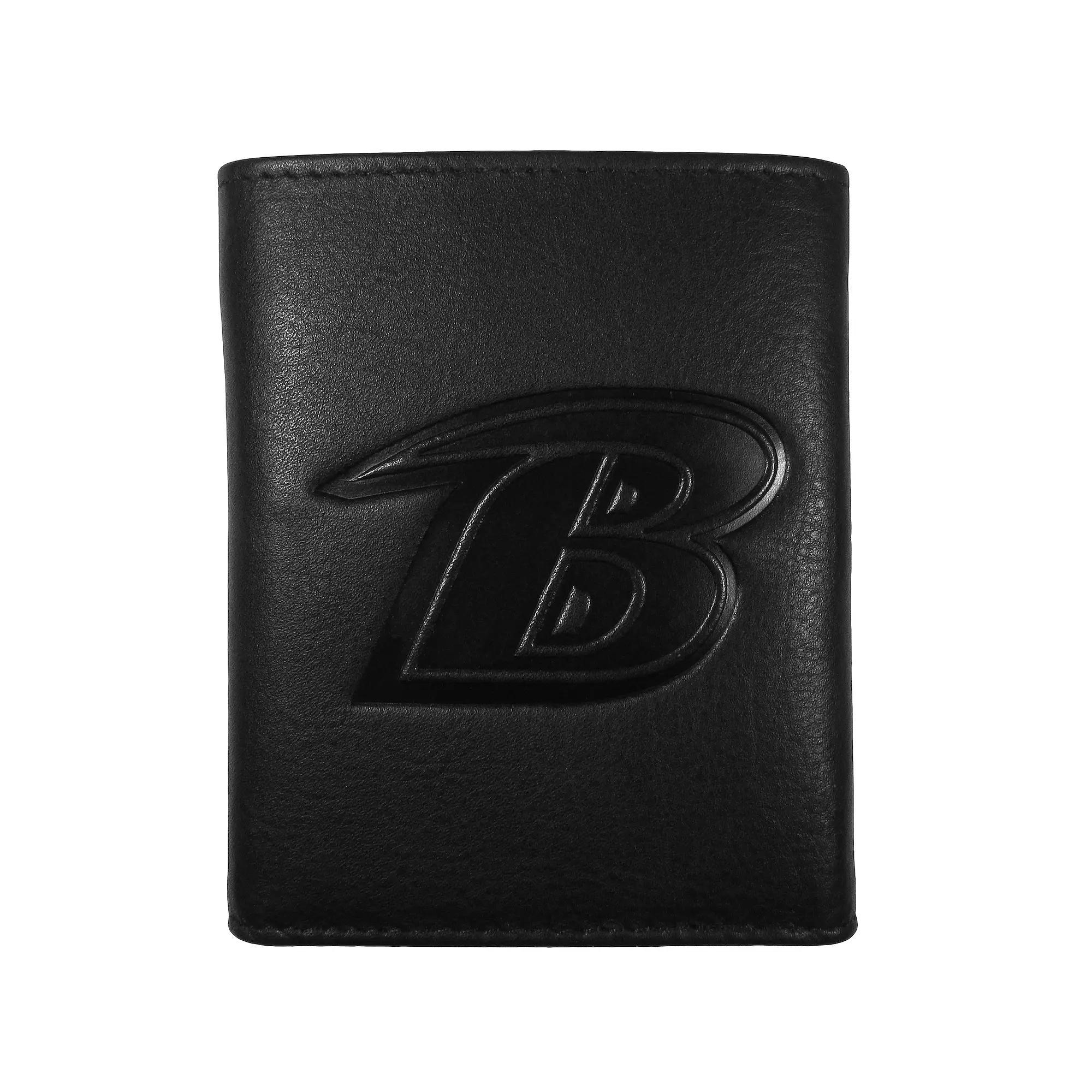 Men's Baltimore Ravens Embossed Leather Tri-Fold Wallet, Black Product Image