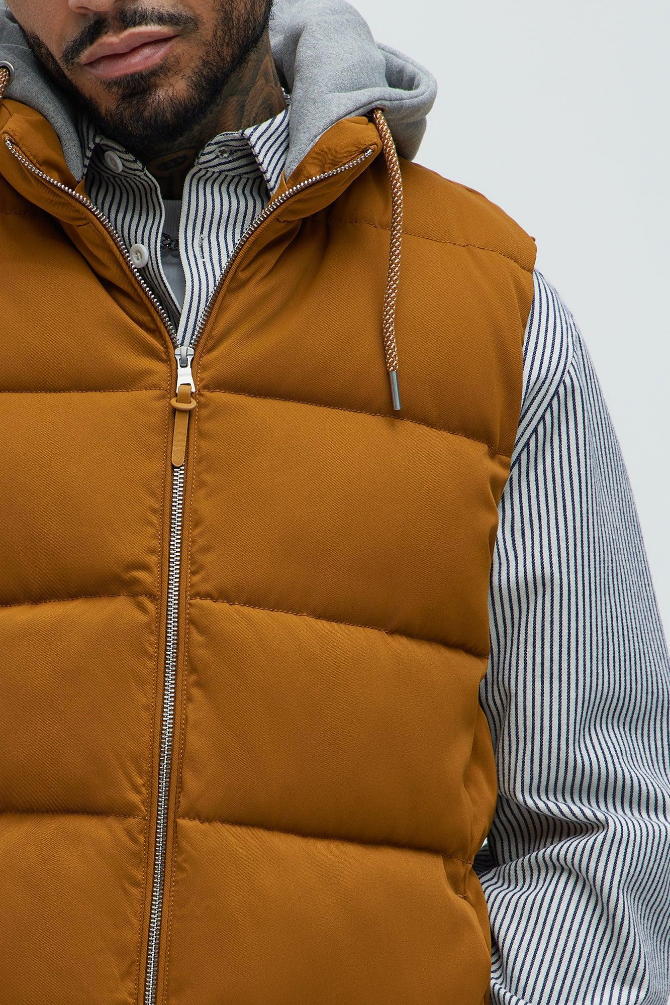Heartbreak Puffer Vest With Hood - Mustard Product Image