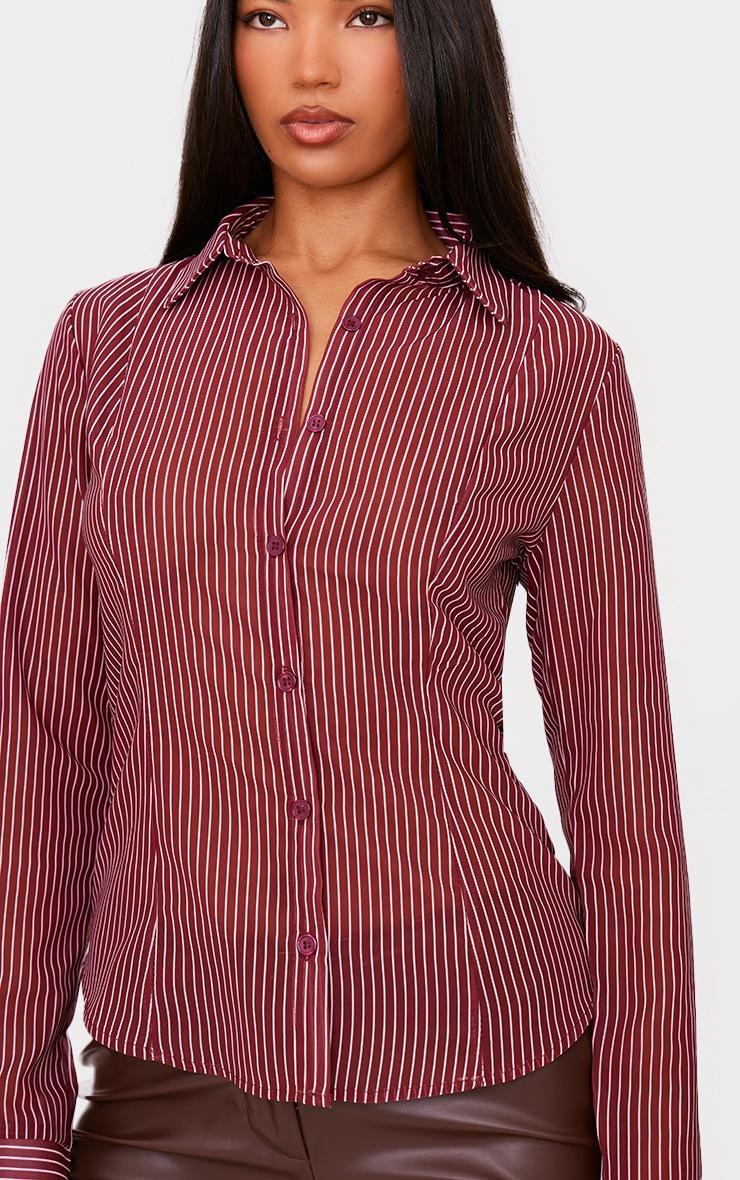 Burgundy Chiffon Fitted Striped Shirt Product Image
