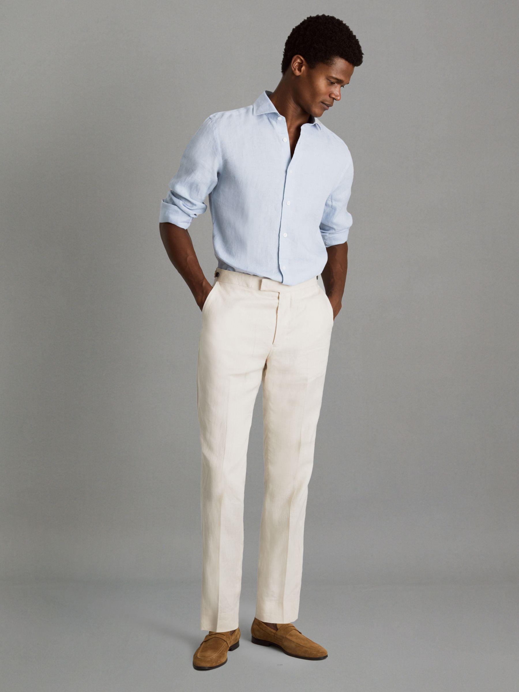 Linen Button-Through Shirt in Light Blue Product Image