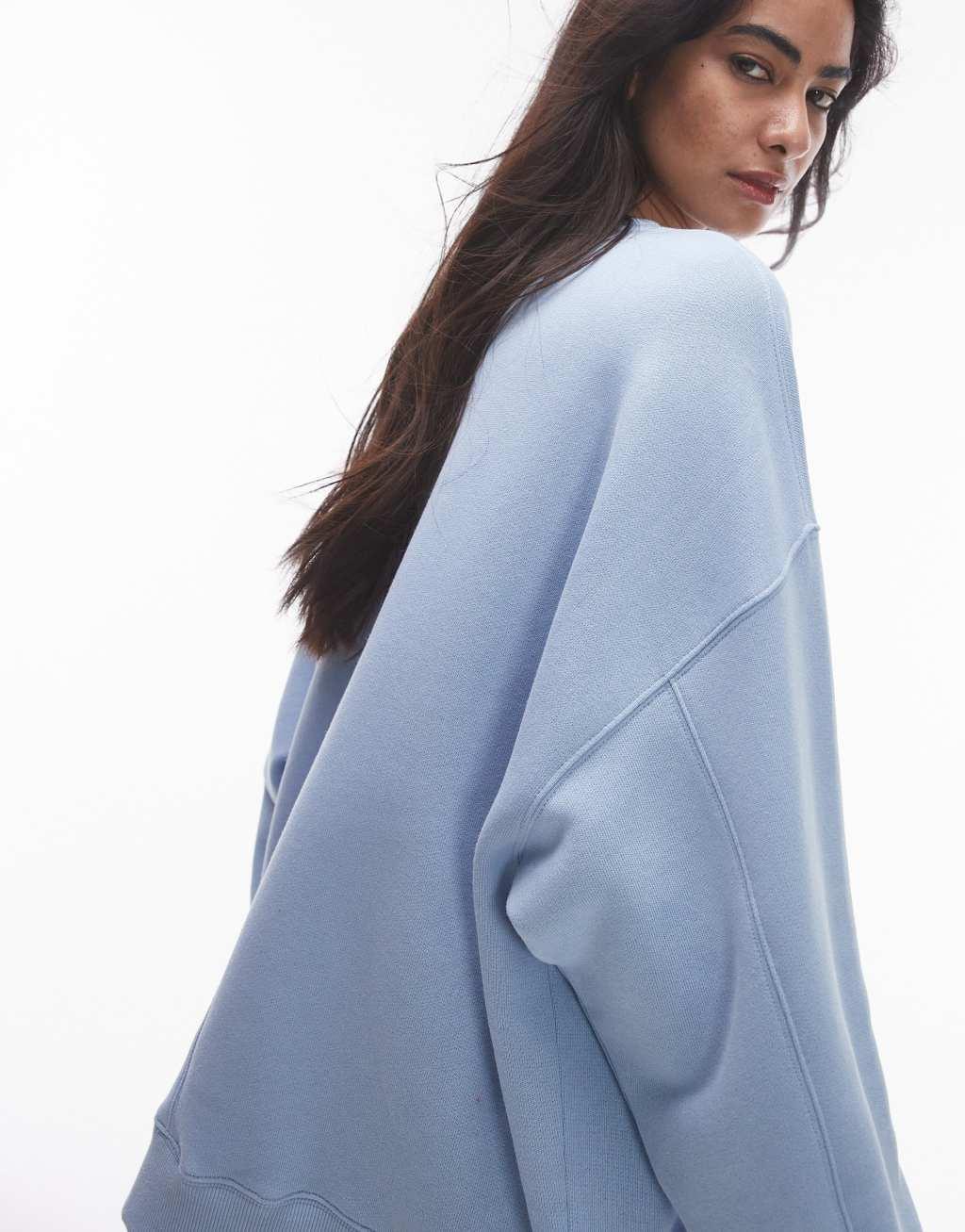 Topshop premium seam detail sweat in soft blue Product Image