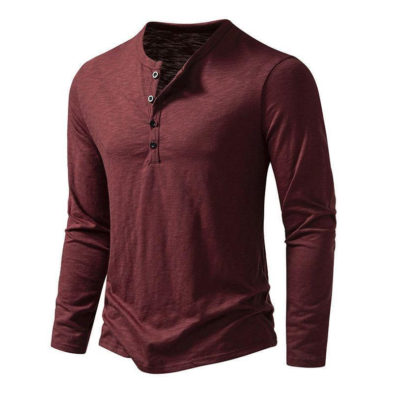 Long Sleeve Henley Plain T-Shirt Product Image