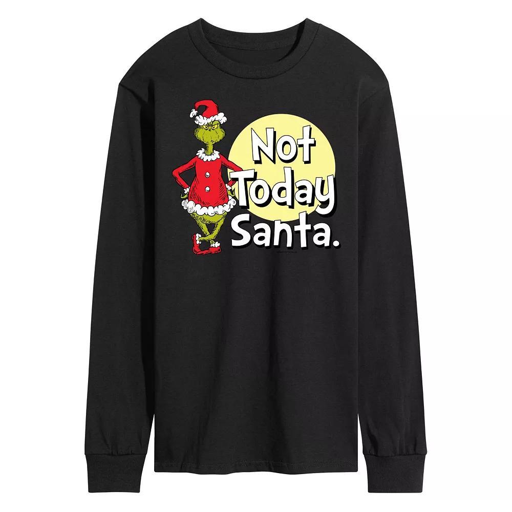 Men's Dr. Seuss Grinch Not Today Santa Long Sleeve Tee, Size: Large, Black Product Image