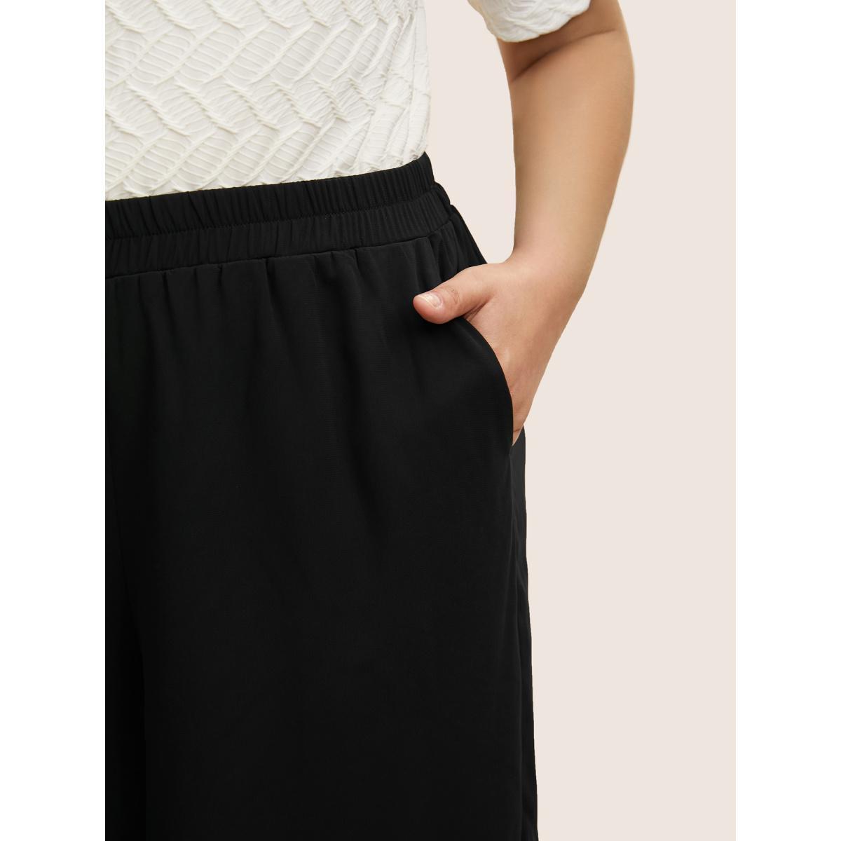 Plus Size Mid Rise Mesh Elastic Waist Wide Leg Pants Women Black Elegant Loose Mid Rise Everyday Pants BloomChic 26/4X Product Image