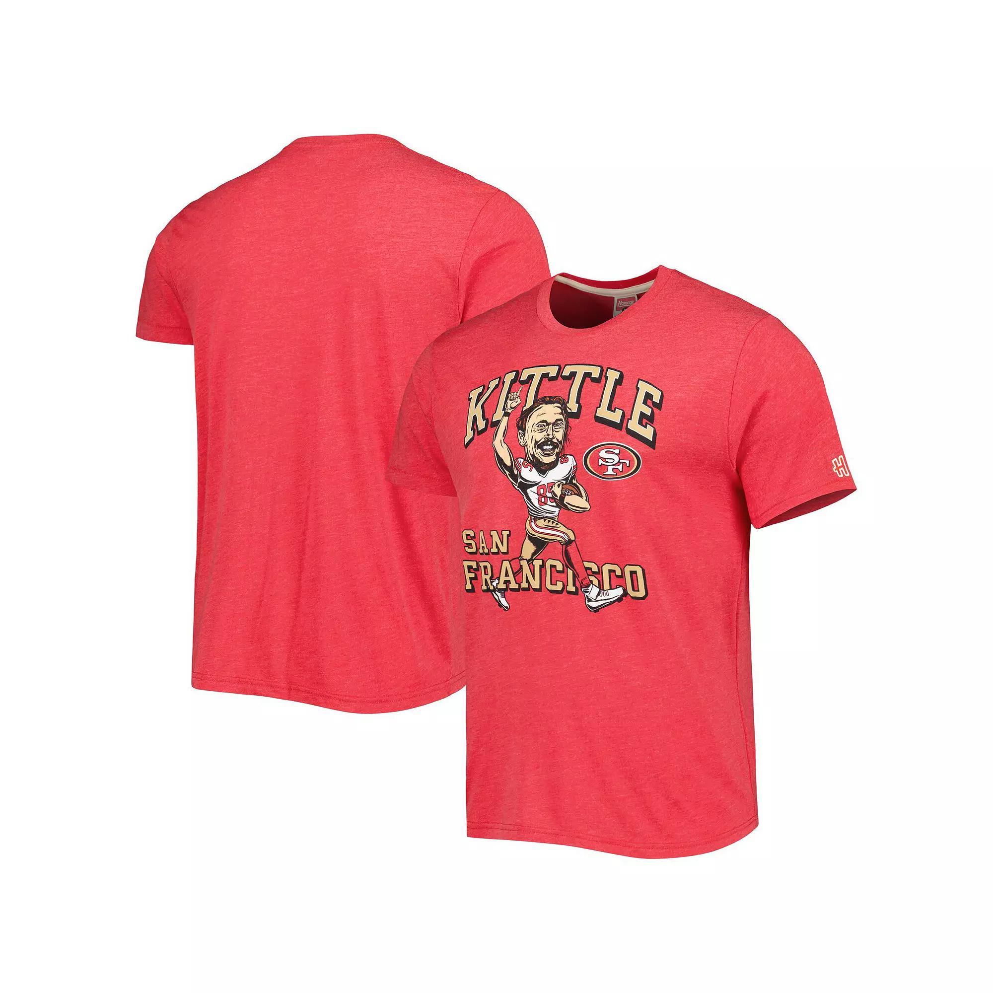 Men's Homage George Kittle Heathered Scarlet San Francisco 49ers Caricature Player Tri-Blend T-Shirt, Size: XL Product Image