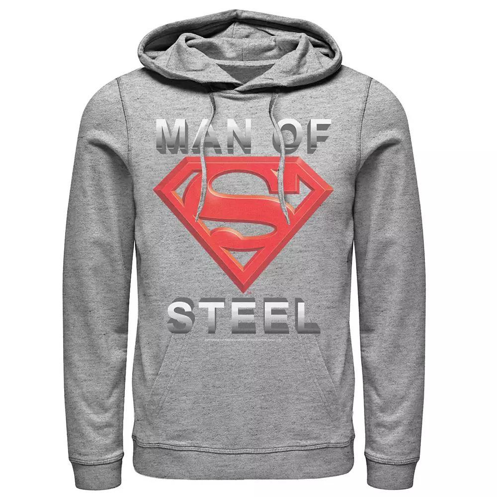 Men's DC Comics Superman Man Of Steel Text Logo Hoodie, Size: XL, Athletic Grey Product Image
