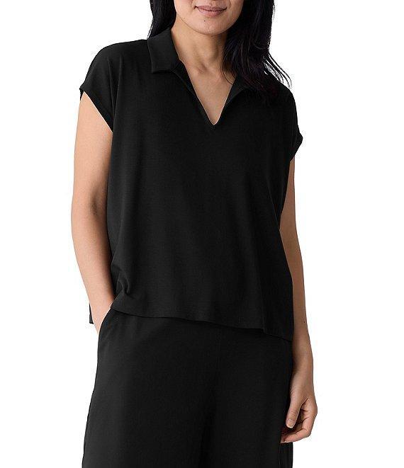 Eileen Fisher Jersey Knit Collar V-Neck Cap Sleeve Top Product Image