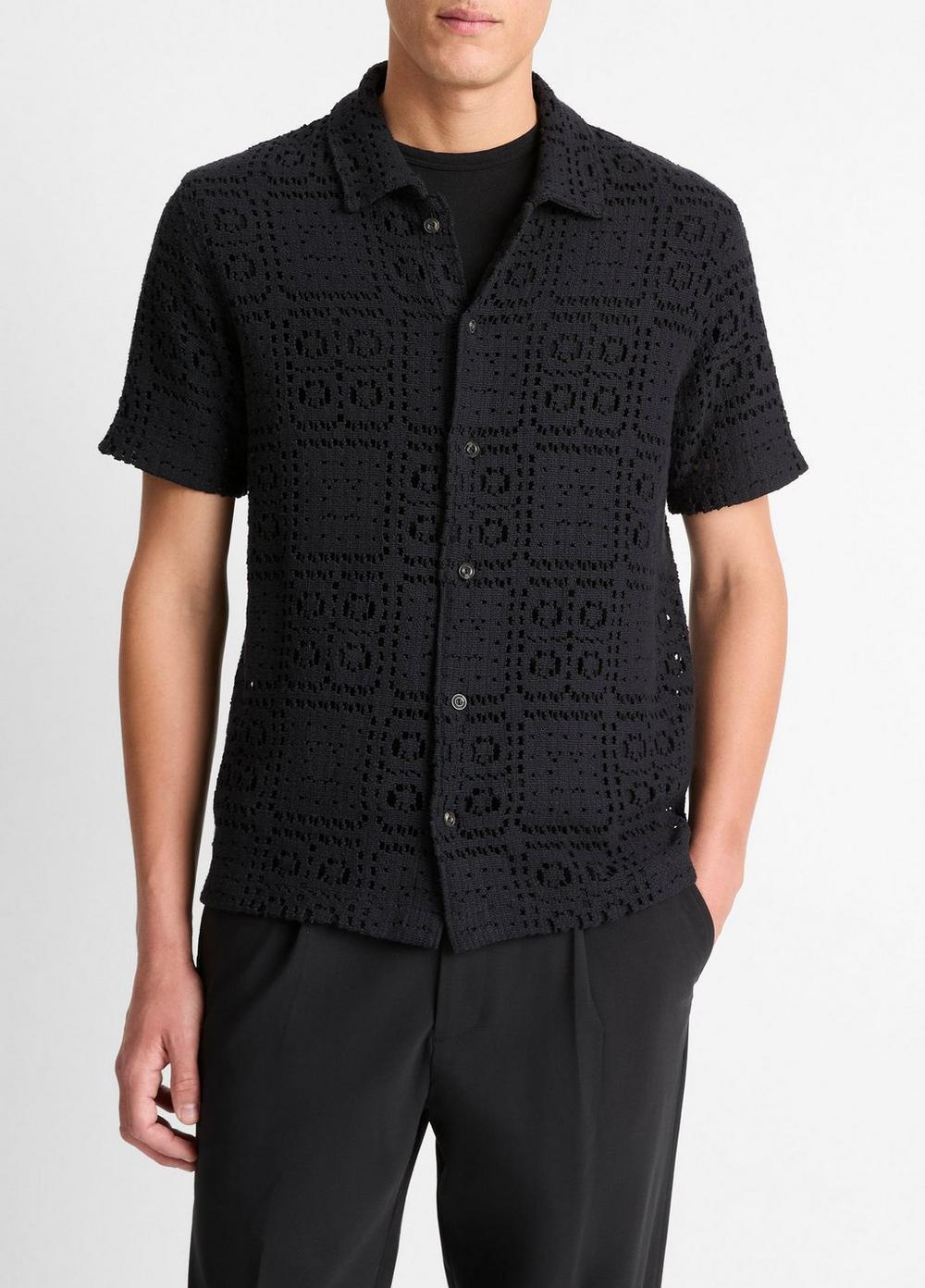 Crochet Italian Cotton-Blend Button-Front Shirt Product Image