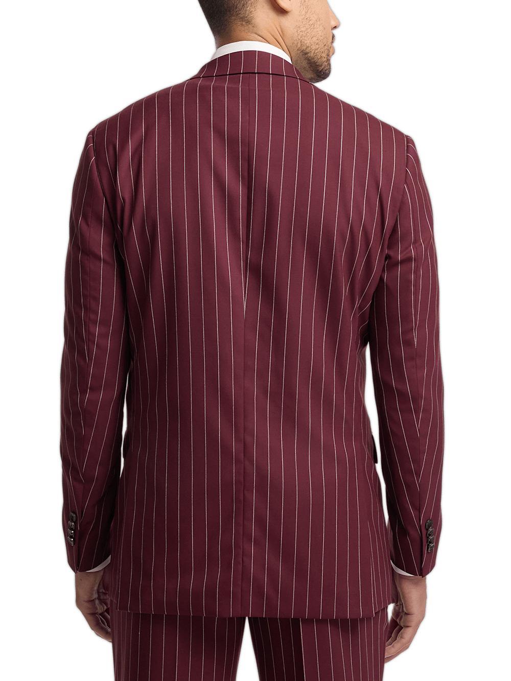 Wool Stretch Stripe Double Breasted Suit Jacket - Burgundy Product Image