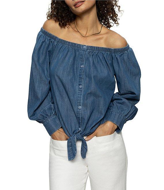 Sanctuary Ballet Off-The-Shoulder Long Sleeve Tie Front Top Product Image