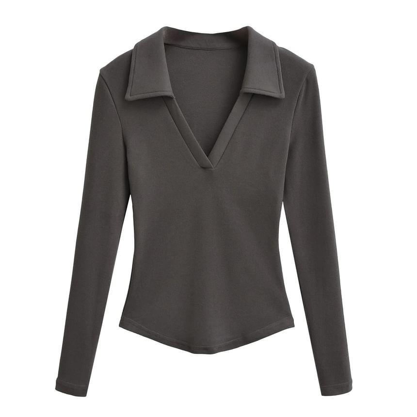 Long-Sleeve Plain Polo Top Product Image