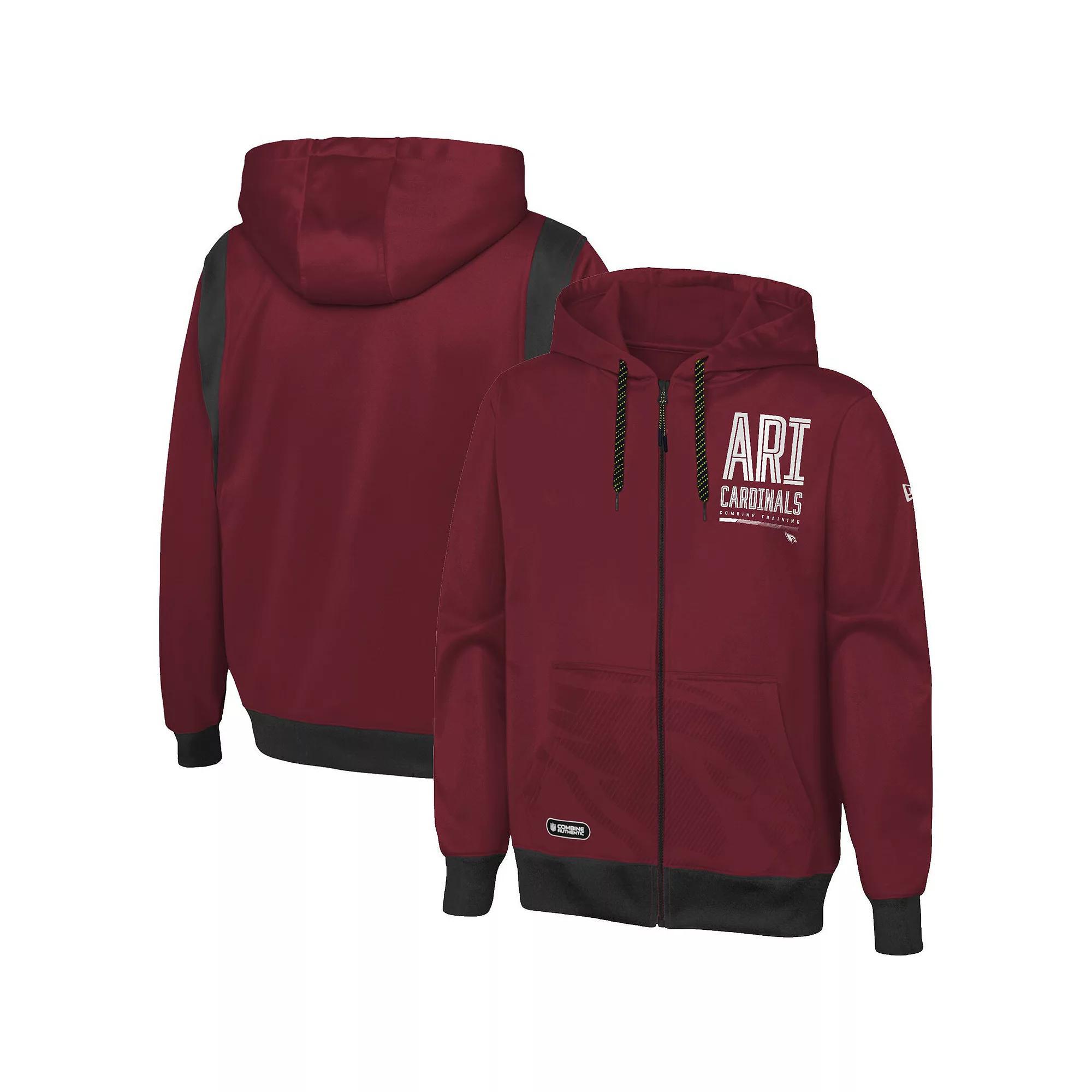 Men's New Era Cardinal Arizona Cardinals Combine Authentic Drop Back Full-Zip Hoodie, Size: XL, Red Product Image