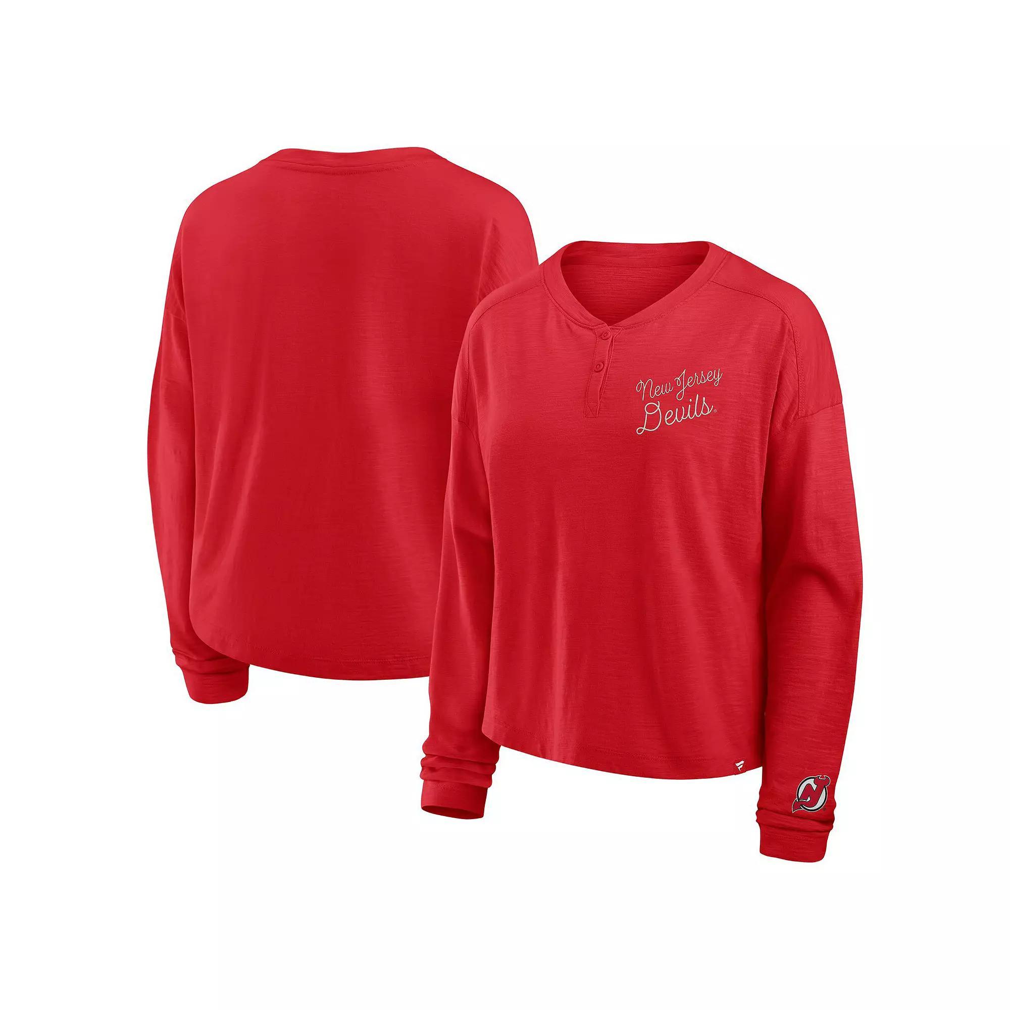 Women's Fanatics Red New Jersey Devils Oversized All Out Effort Long Sleeve Henley T-Shirt, Size: XS, Nhl Red Product Image