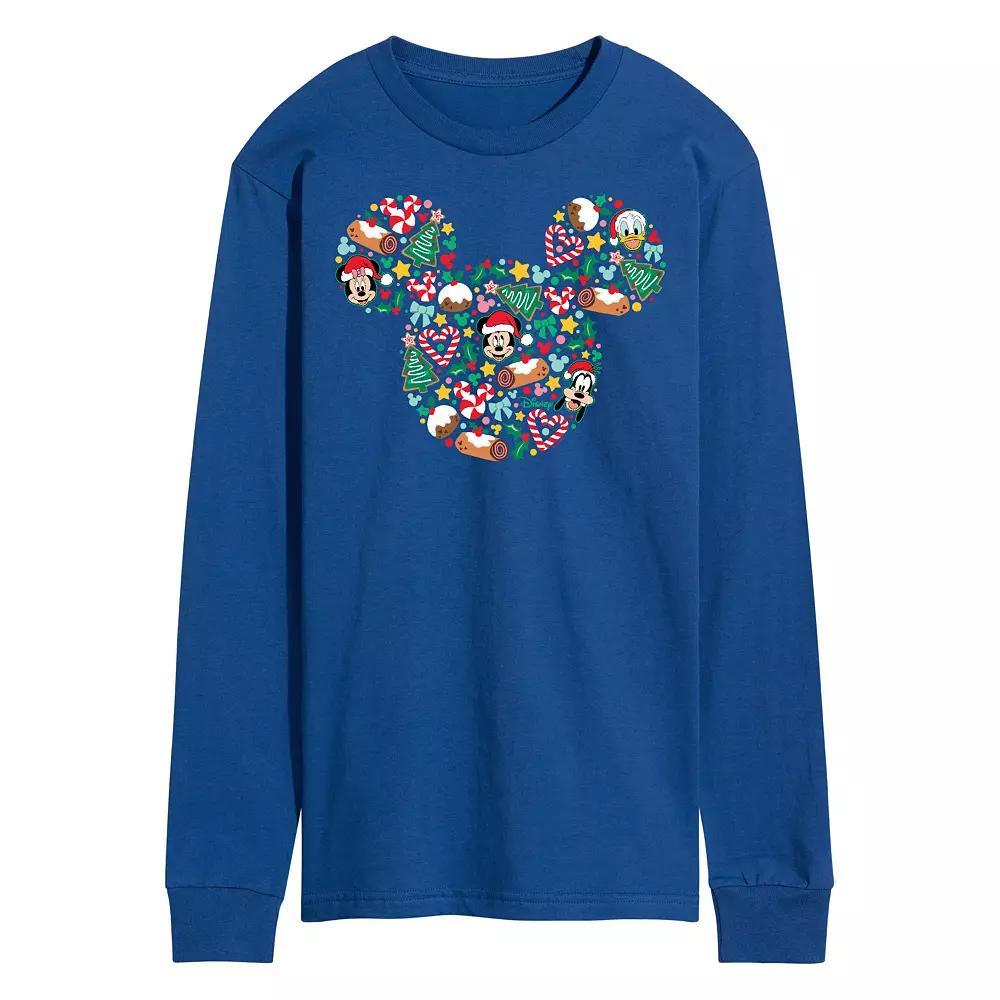 Disney's Men's Mickey Mouse Silhouette Christmas Long-sleeved Tee, Size: Large, Blue Product Image