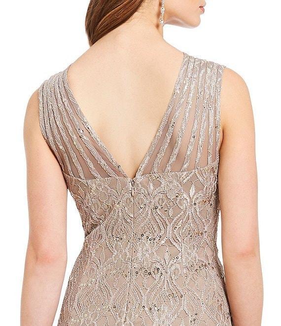 R & M Richards Petite Size Sleeveless Lace Round Neck Fit and Flare Dress Product Image
