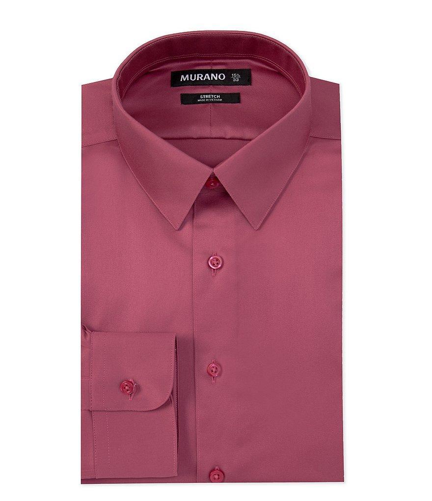 Murano Slim-Fit Point Collar Solid Sateen Dress Shirt Product Image