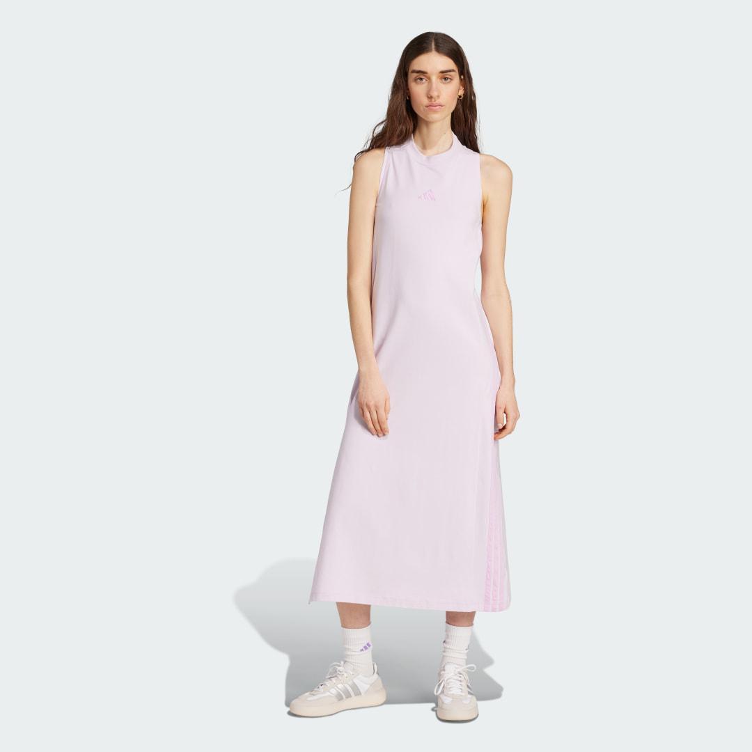 Women's adidas 3-Stripes Long Racerback Sportswear Dress, Size: XS, Clear Pink White Product Image