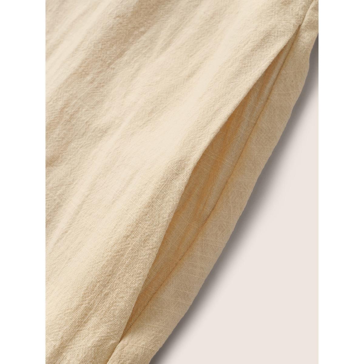 Plus Size Cotton Solid Buckle Detail Ruffle Cap Sleeve Dress Beige Women Casual Belted Square Neck Cap Sleeve Curvy BloomChic 28/5X Product Image