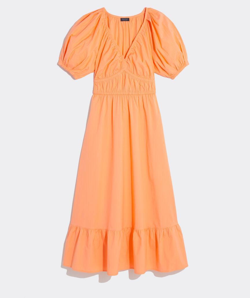 Marina Poplin Puff-Sleeve Midi Dress Product Image