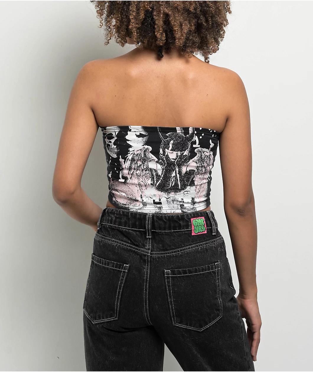 SWIXXZ Black & Pink Lace Up Tube Top Product Image