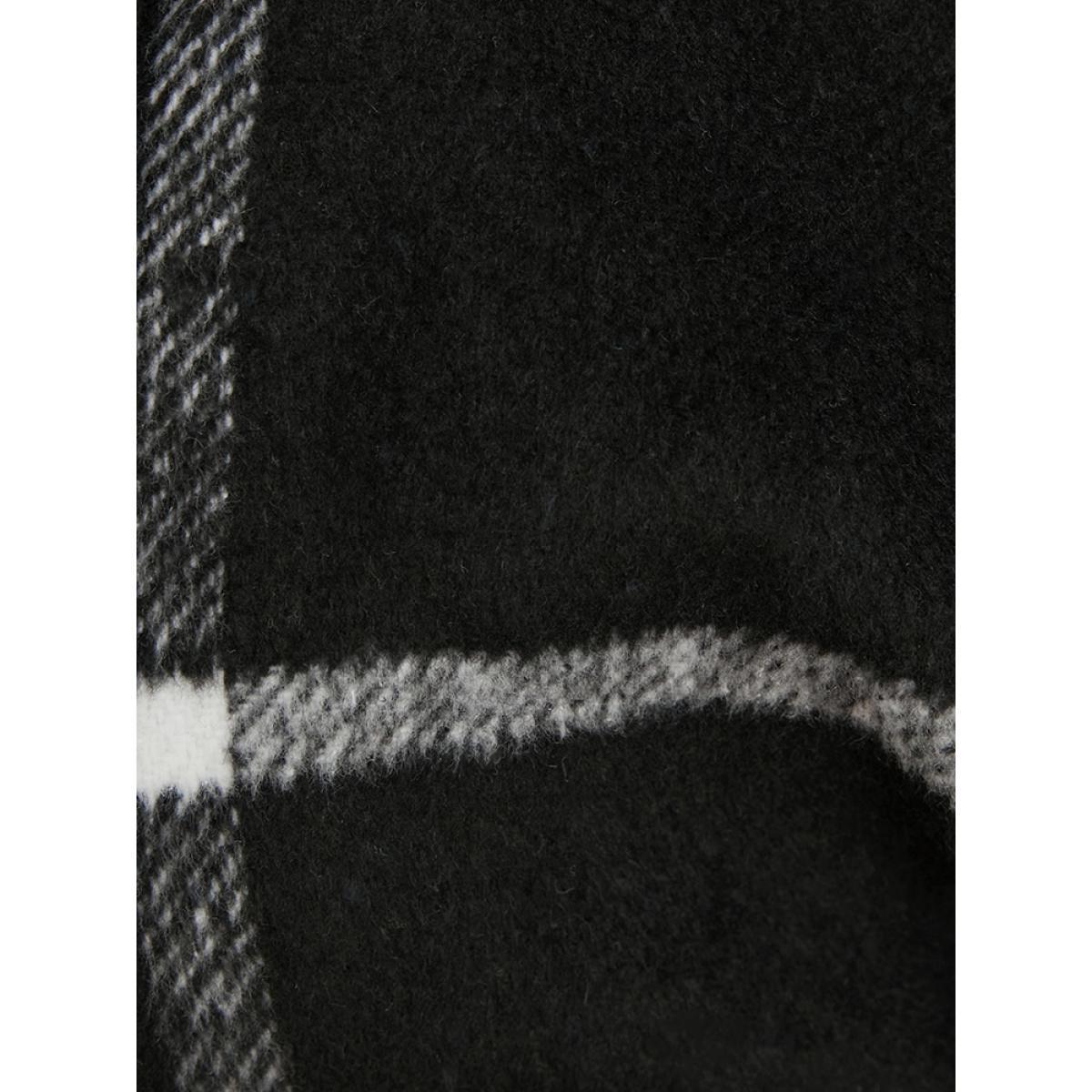 Plus Size Plaid Lapel Collar Pocket Belted Open Front Coat Women Black Elegant Ladies Dailywear Winter Coats BloomChic 12/L Product Image
